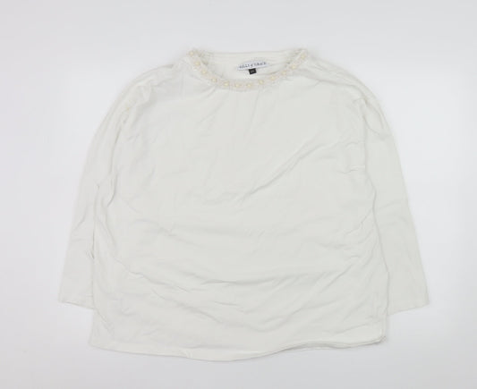 Kelly & Grace Womens White Long Sleeve Embellished Neck Top XXL