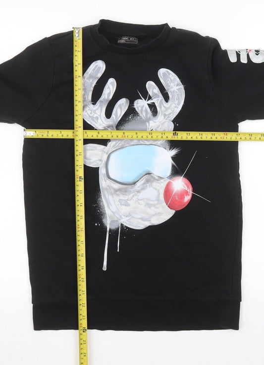 Next Boys Black Christmas Reindeer Graphic Pullover Sweatshirt 14 Years