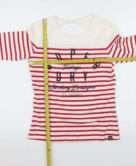 Superdry Womens Red Striped Long Sleeve Cotton T-Shirt UK 8