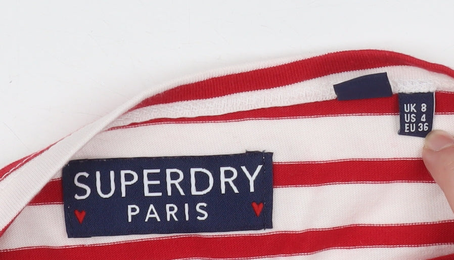 Superdry Womens Red Striped Long Sleeve Cotton T-Shirt UK 8