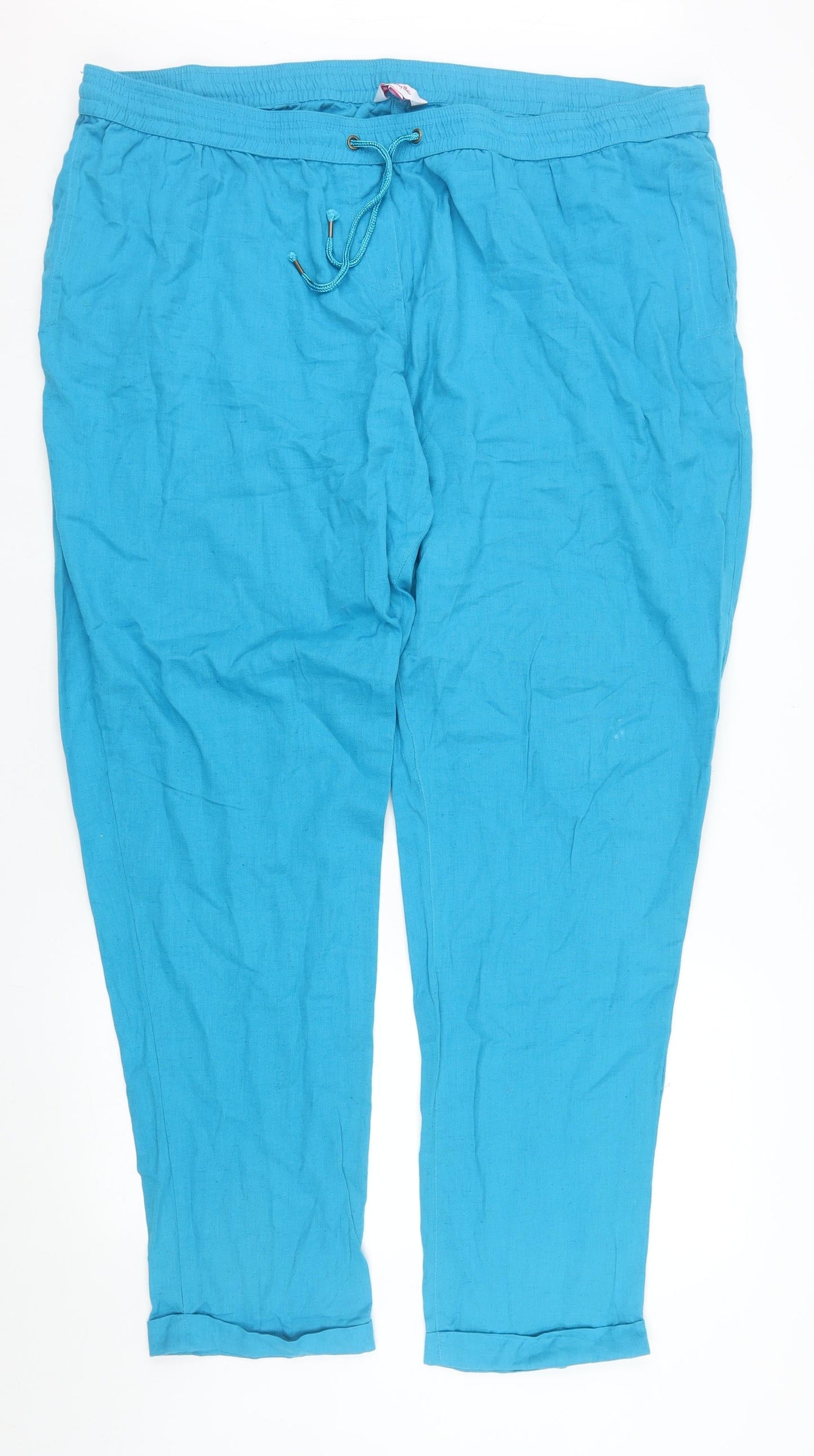 SimplyBe Women Blue Cotton Linen Tapered Casual Trousers Size 24