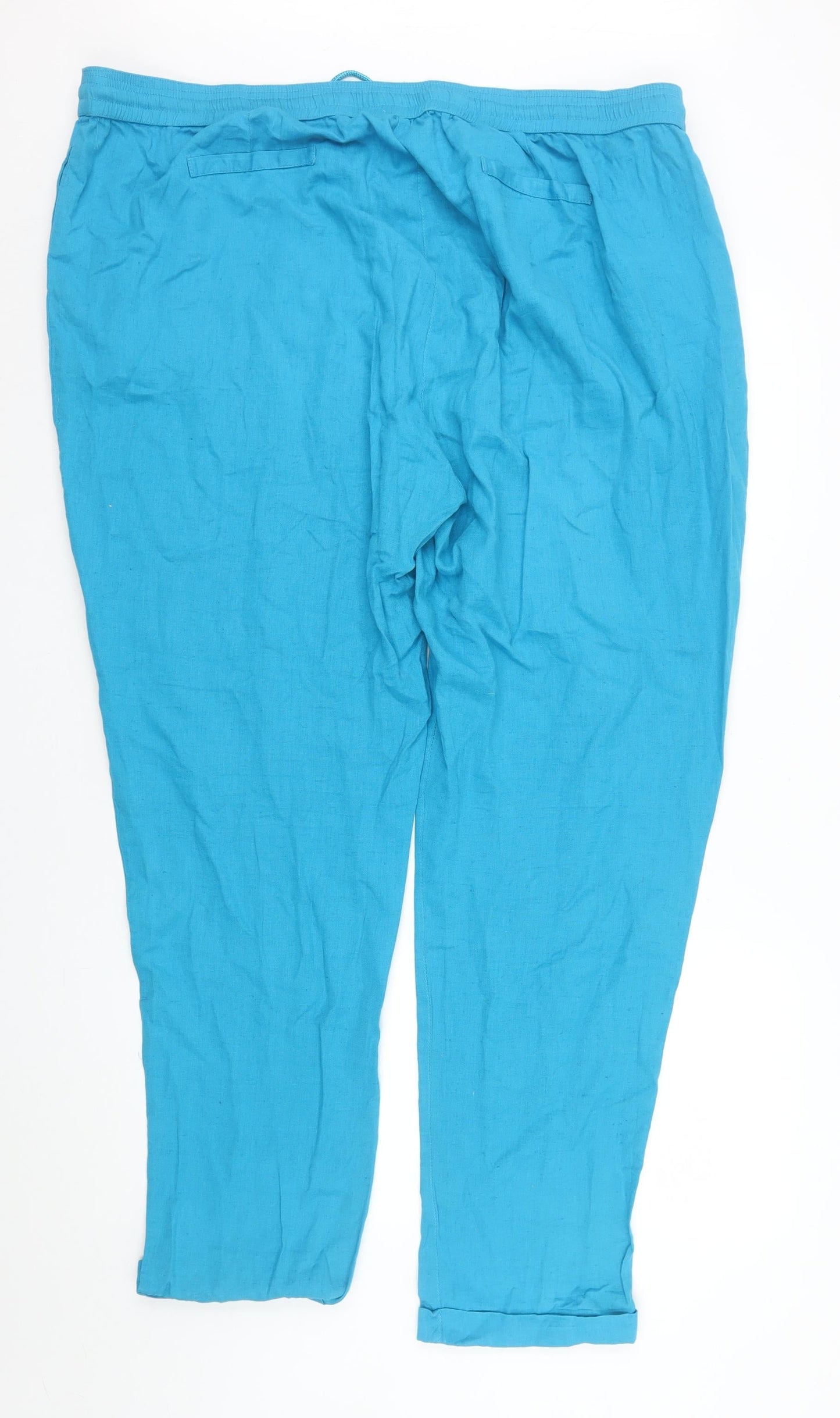 SimplyBe Women Blue Cotton Linen Tapered Casual Trousers Size 24