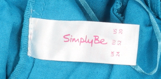 SimplyBe Women Blue Cotton Linen Tapered Casual Trousers Size 24