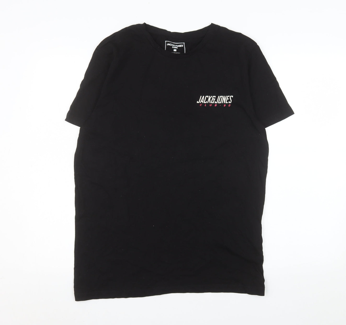Jack & Jones Men's Black Cotton Crew Neck Regular Fit T-Shirt L