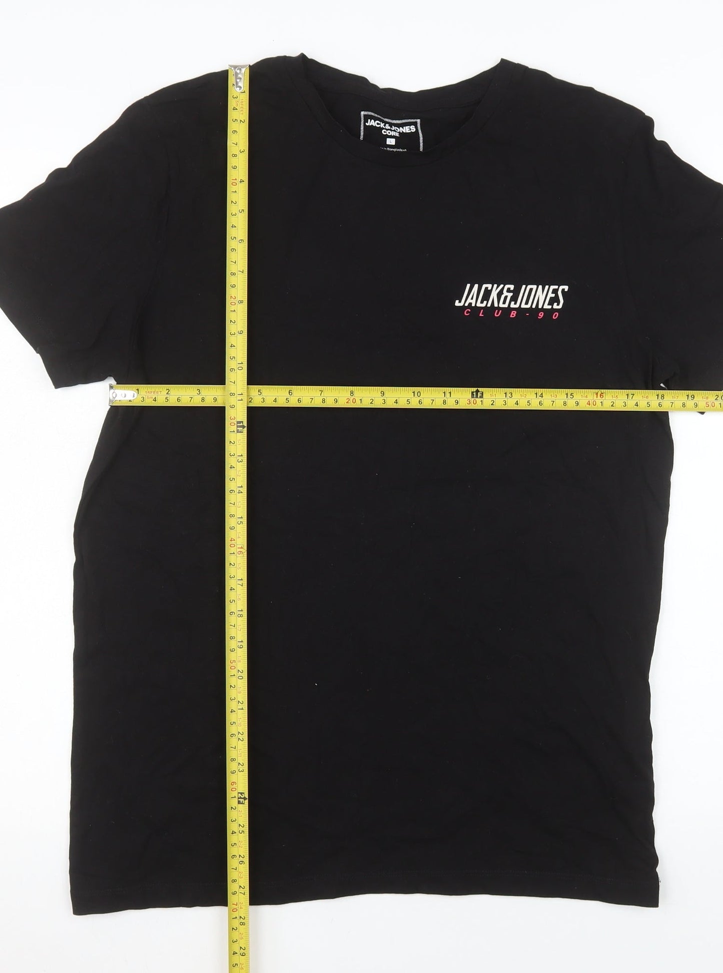 Jack & Jones Men's Black Cotton Crew Neck Regular Fit T-Shirt L