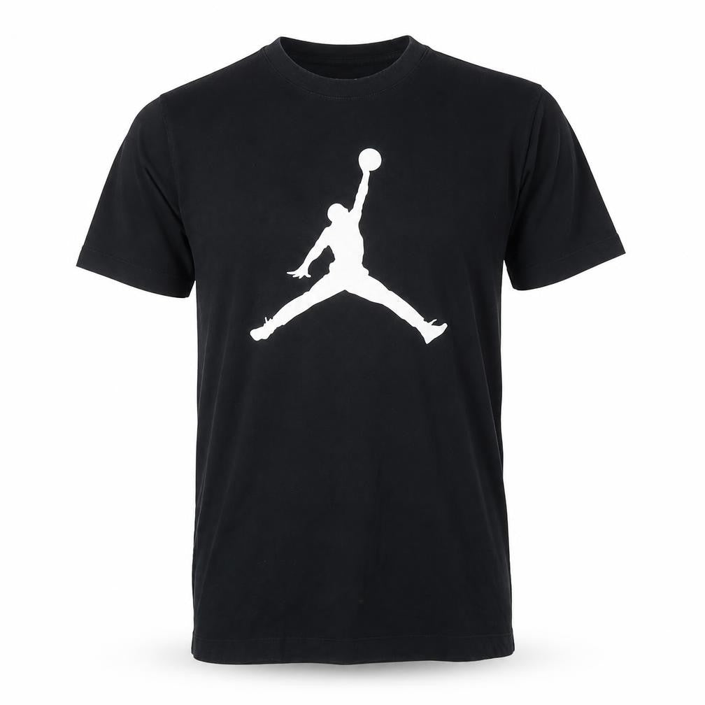 Front view of Jordan Men's Black Graphic Sports T-Shirt, size M, Regular Fit