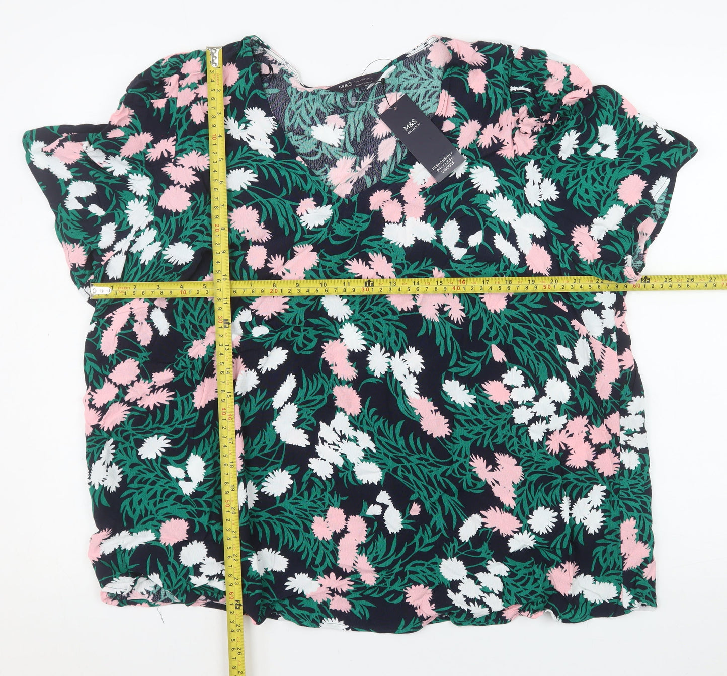 Marks and Spencer Womens Multicoloured Floral V-Neck Tunic Blouse Size 22