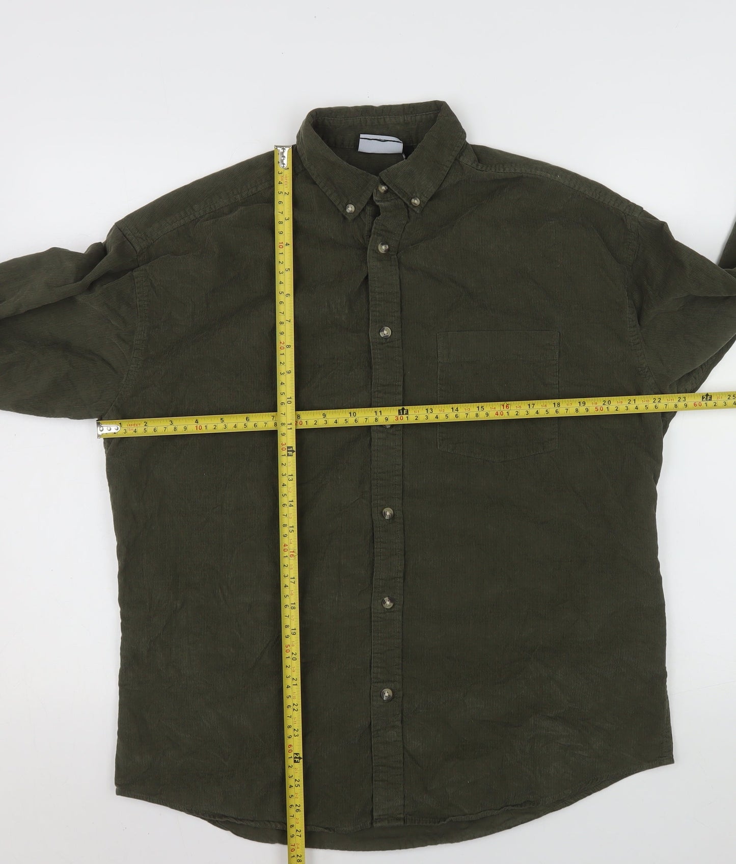 ASOS DESIGN Men's Green Corduroy Button-Up Shirt S 38in Regular Fit