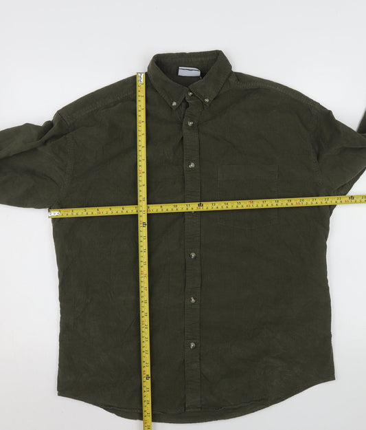 ASOS DESIGN Men's Green Corduroy Button-Up Shirt S 38in Regular Fit
