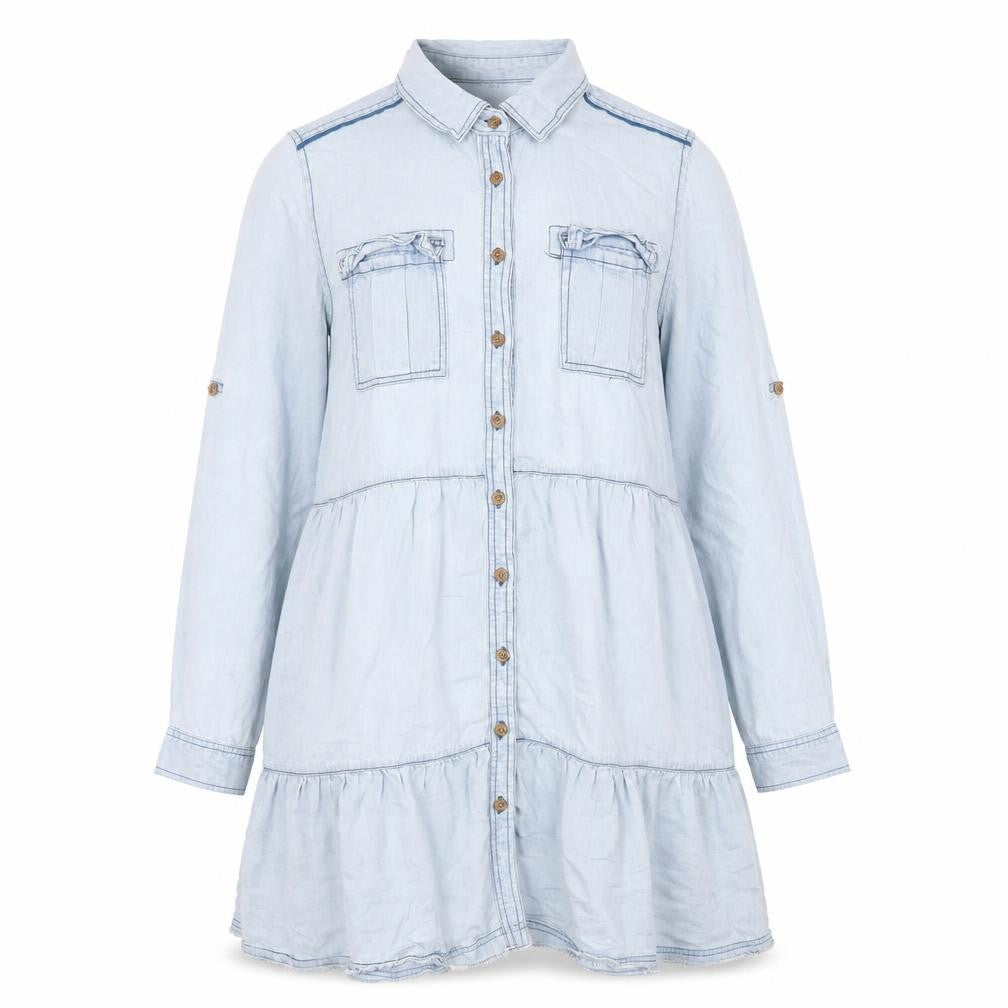Velvet Heart Womens Blue Tencel Shirt Dress L Button Collared Casual