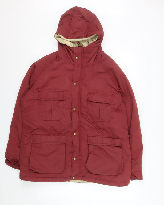 L.L. Bean Men’s Red Hooded Down Puffer Jacket Size L Winter Nylon Coat