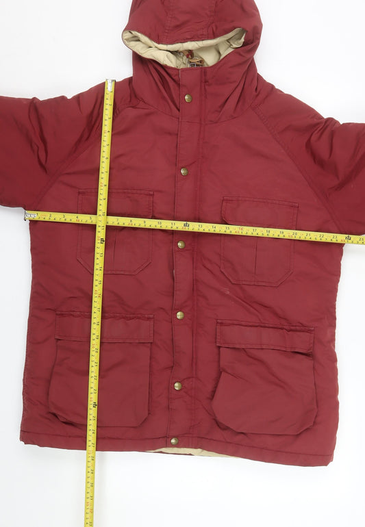 L.L. Bean Men’s Red Hooded Down Puffer Jacket Size L Winter Nylon Coat