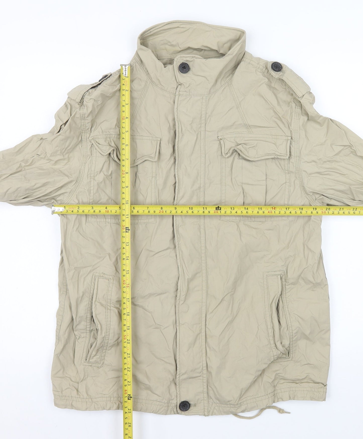Next Men Beige Cotton Military Jacket Size M Regular Fit