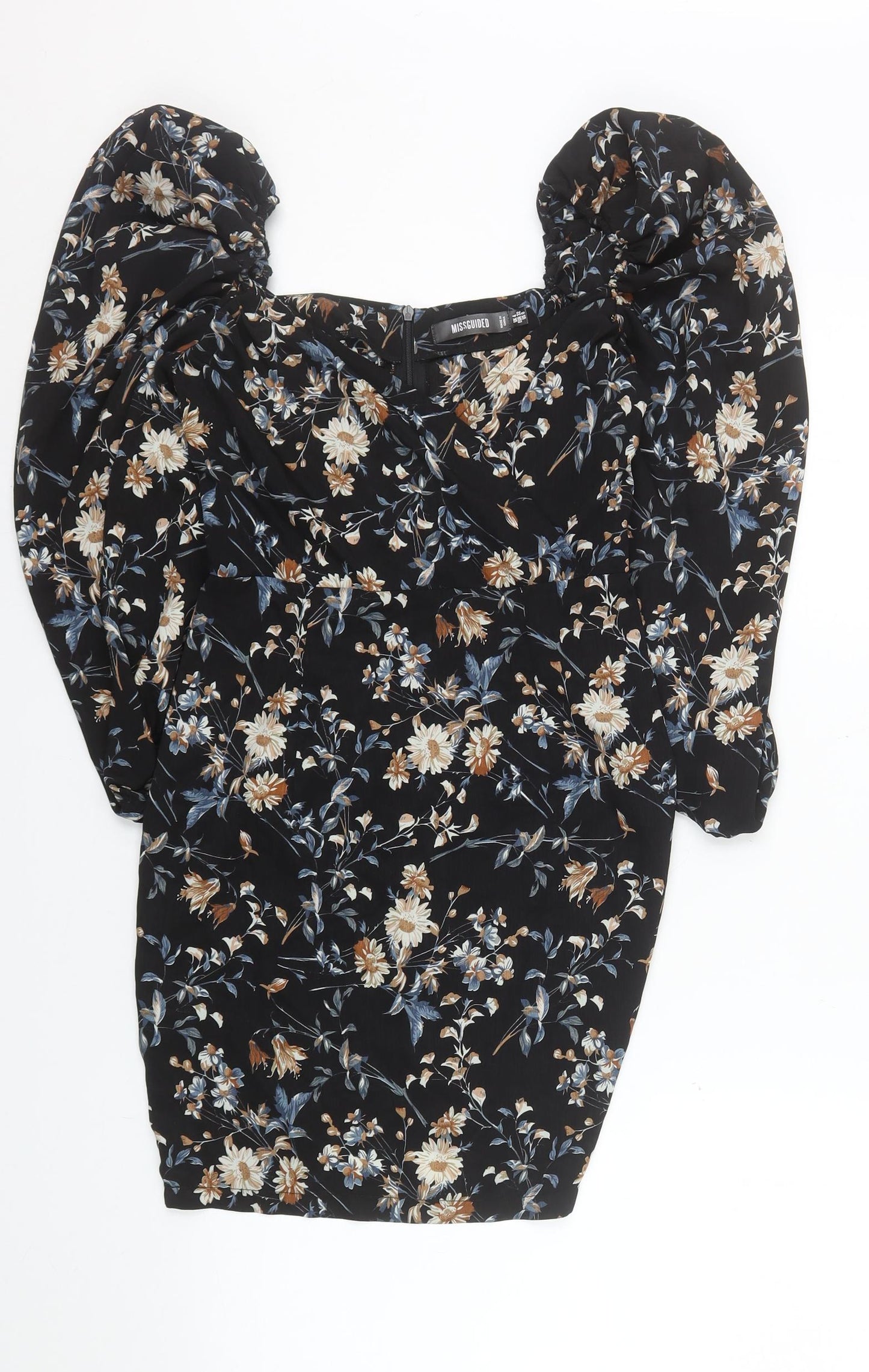 Missguided Women’s Black Floral Puff Sleeve Bodycon Dress Size 4