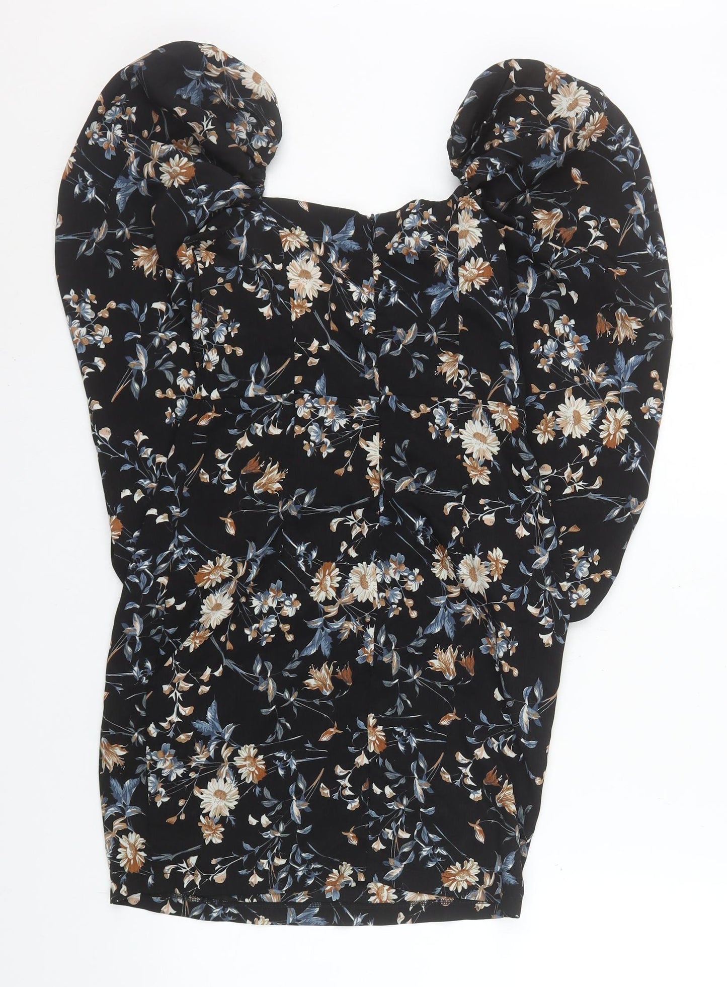 Missguided Women’s Black Floral Puff Sleeve Bodycon Dress Size 4