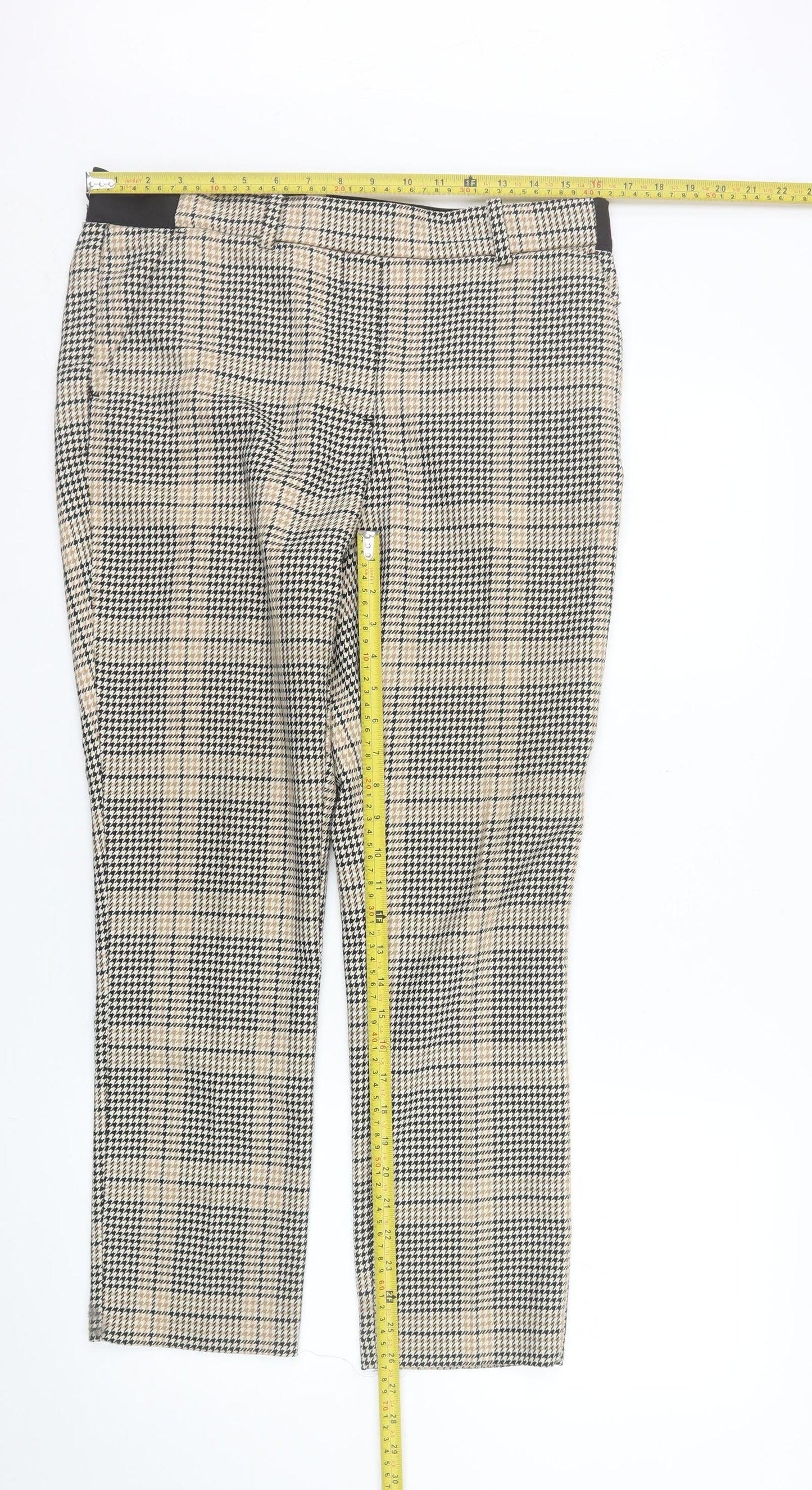 H&M Women’s Beige Check Slim Tapered Trousers Size 14