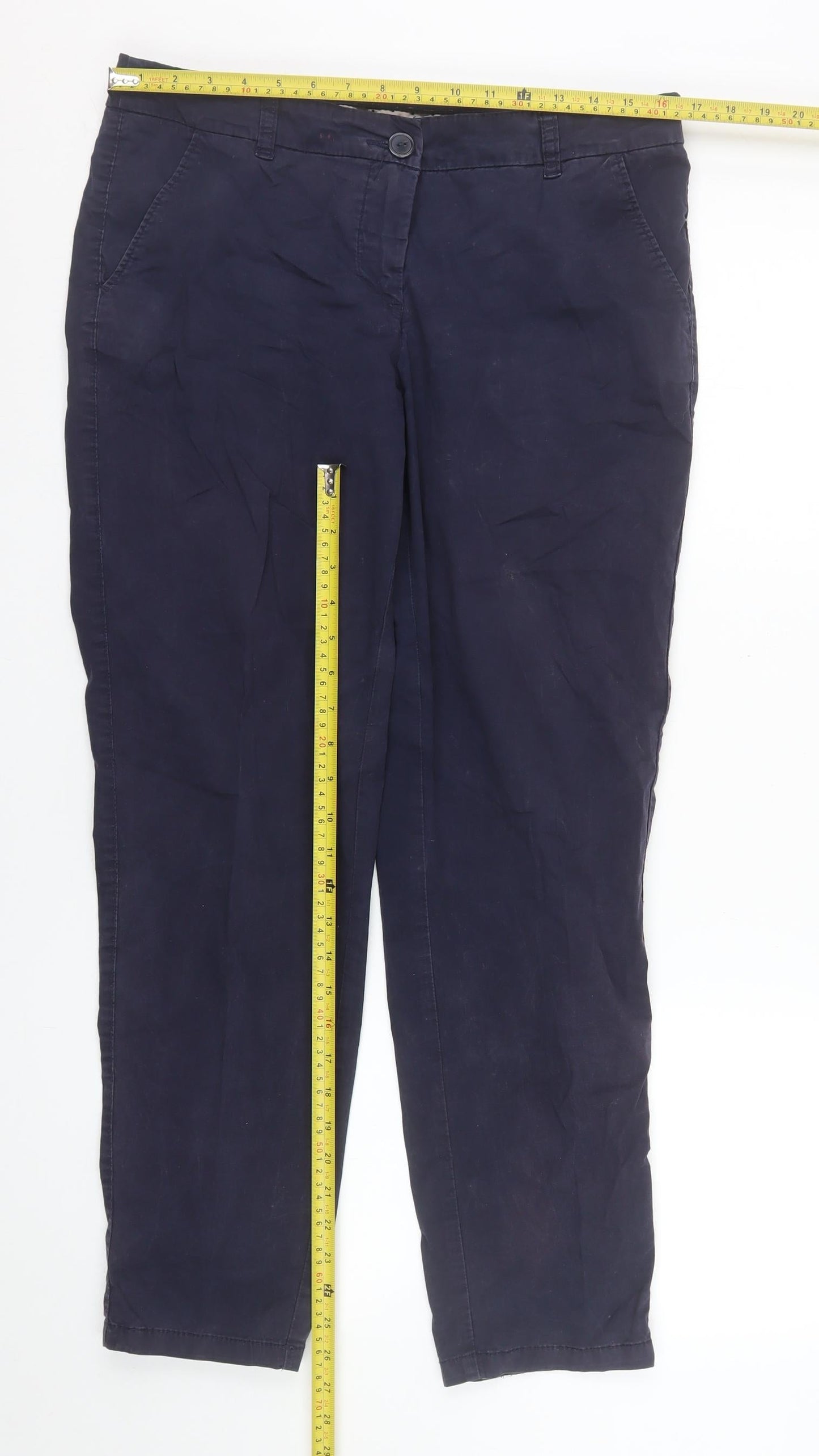 Avenue Women’s Blue Chino Trousers Size 12-14 Cotton Blend Stretch