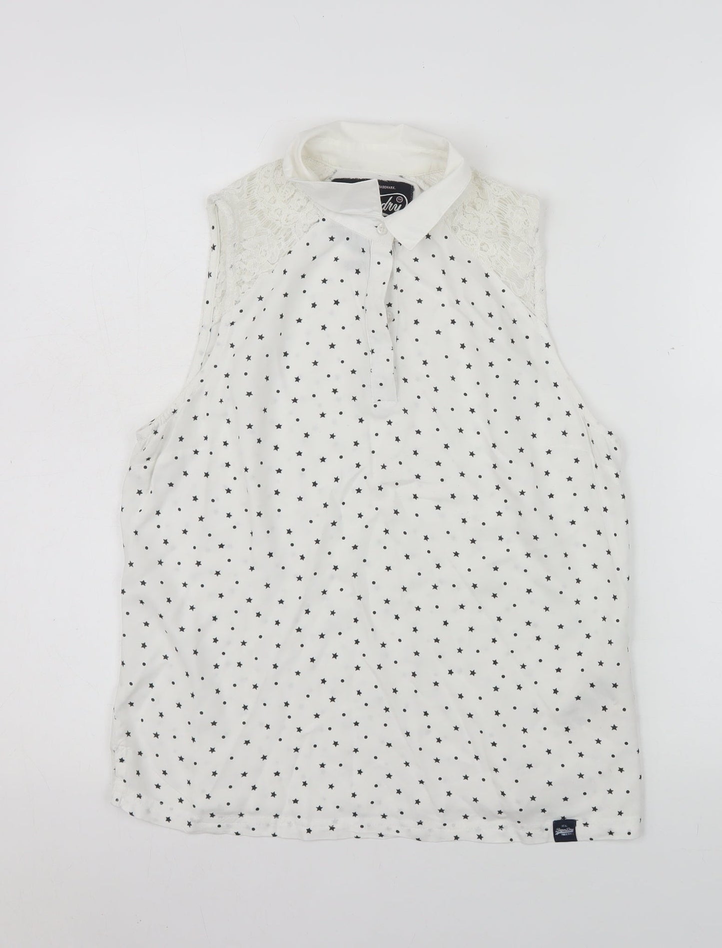 Superdry Womens White Collared Sleeveless Star Print Blouse Size M