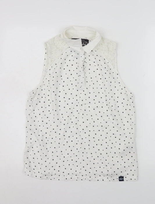 Superdry Womens White Collared Sleeveless Star Print Blouse Size M