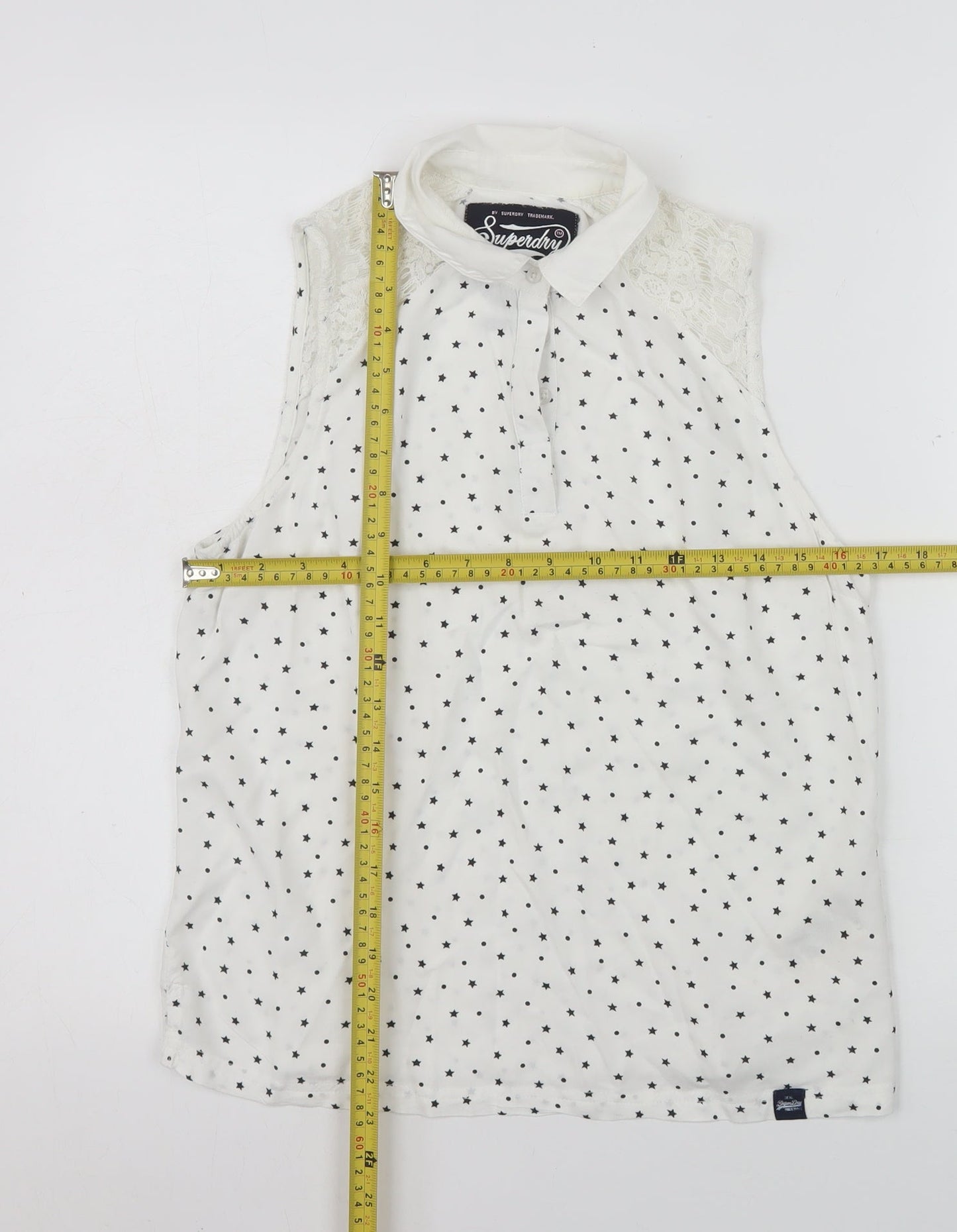 Superdry Womens White Collared Sleeveless Star Print Blouse Size M
