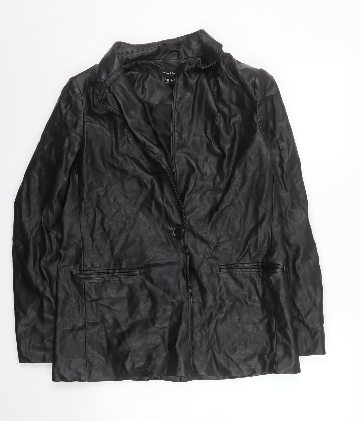 New Look Women's Black Faux Leather Blazer Jacket Size 10