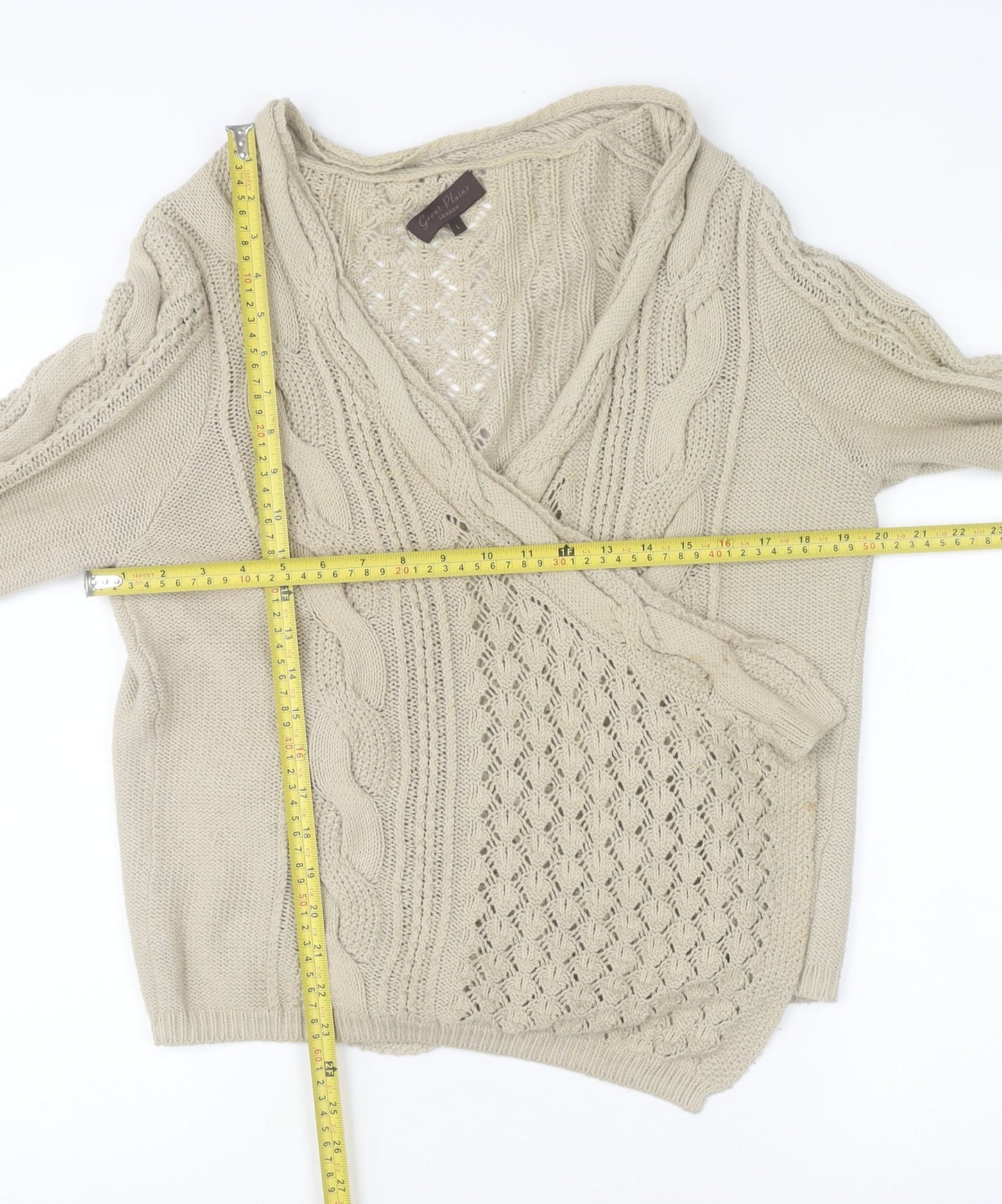 Great Plains Women Beige Cable Knit Wrap Jumper L