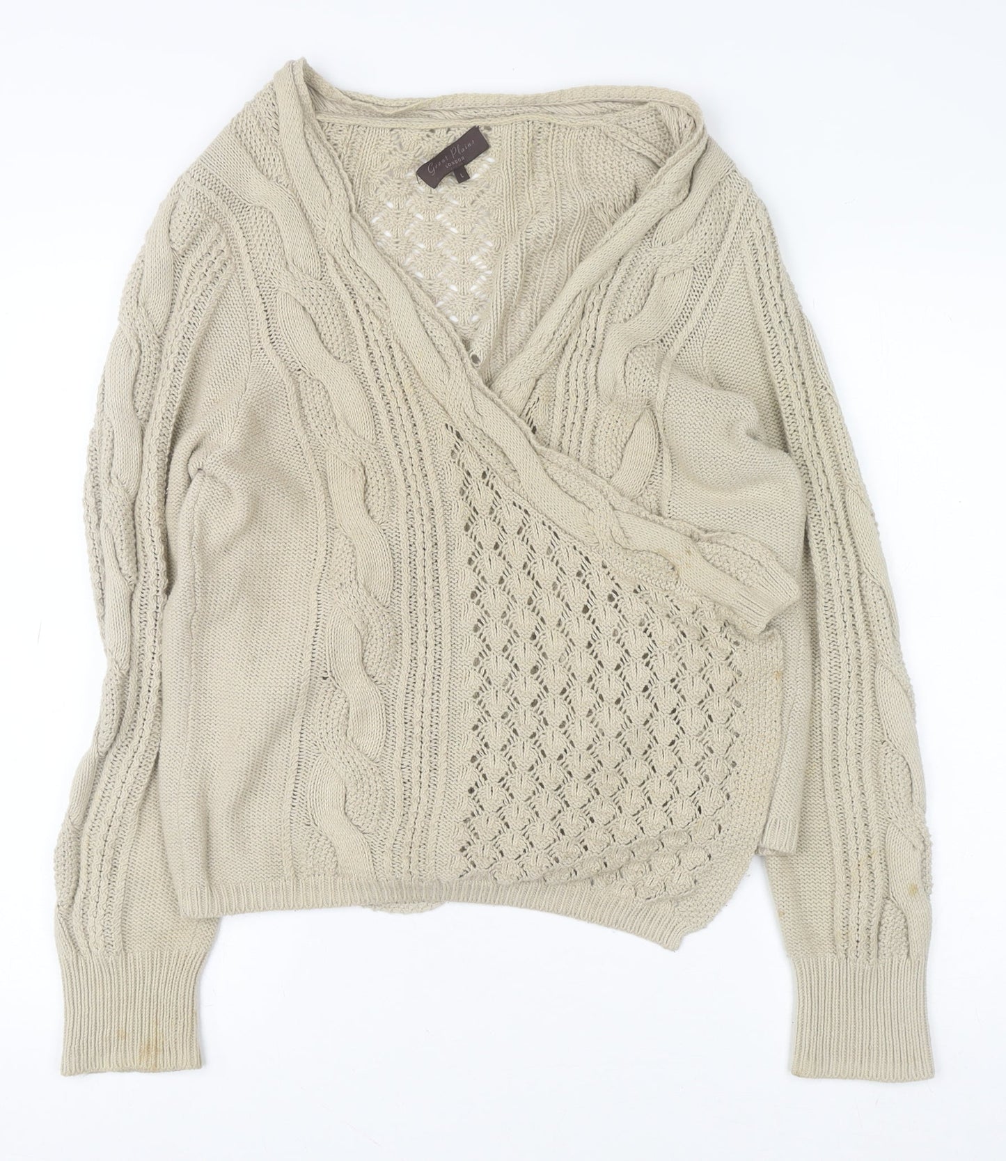 Great Plains Women Beige Cable Knit Wrap Jumper L