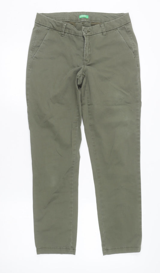 United Colors of Benetton Women's Green Chino Trousers Size 10
