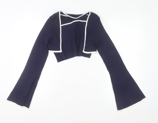 Cider Womens Blue Cropped Knit Flared Sleeve Blouse XL