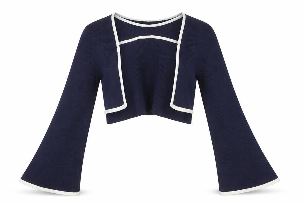 Cider Womens Blue Cropped Knit Flared Sleeve Blouse XL