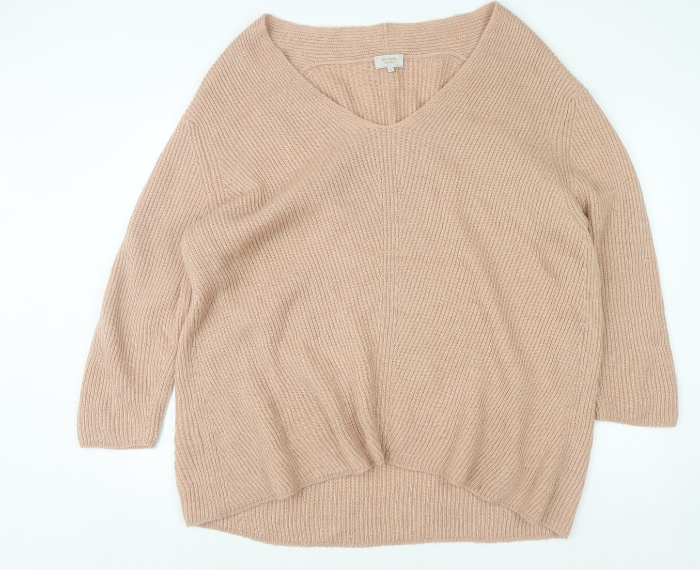 Modern Rarity Womens Beige V-Neck Alpaca Wool Blend Pullover Jumper M