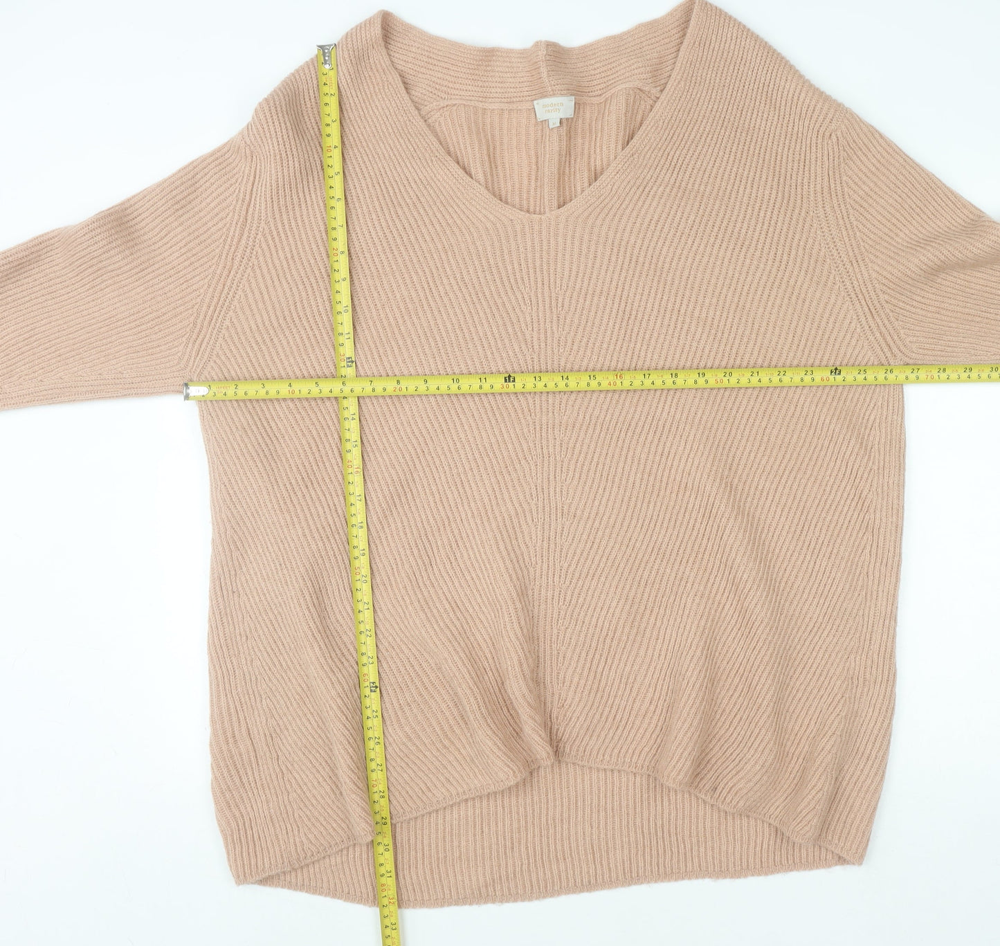 Modern Rarity Womens Beige V-Neck Alpaca Wool Blend Pullover Jumper M