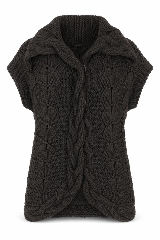 Ted Baker Women’s Brown Chunky-Knit Cowl Neck Short Sleeve Cardigan Size S