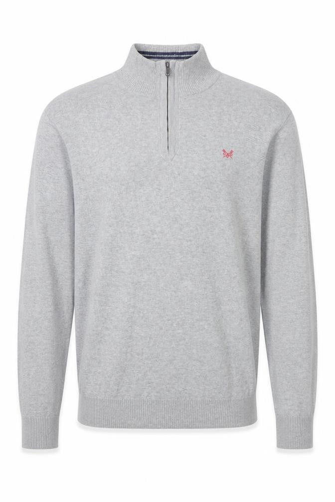 Front view of Crew Clothing Men's Grey 1/2 Zip High Neck Sweatshirt, size M