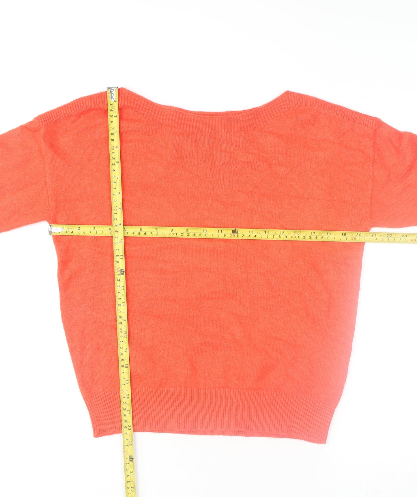 ICHI Women's Orange Crew Neck Knit Jumper Size S