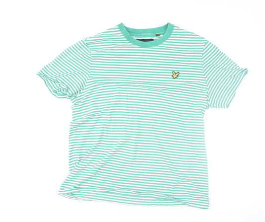 Lyle & Scott Men's Green Striped Crew Neck Cotton T-Shirt Size L