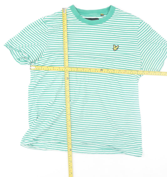 Lyle & Scott Men's Green Striped Crew Neck Cotton T-Shirt Size L