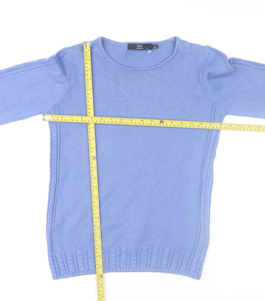 Isle Essentials Womens Blue Cotton Crew Neck Jumper Size 10-12