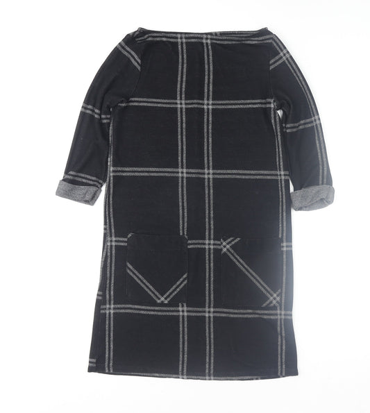 Atmosphere Womens Black Check Shift Dress Size 4 Knit 3/4 Sleeve