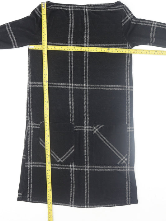 Atmosphere Womens Black Check Shift Dress Size 4 Knit 3/4 Sleeve