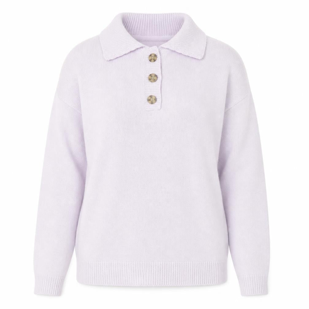 Front view of Long Tall Sally Women's Purple Collared Henley Knit Jumper, size 8-10, Tall