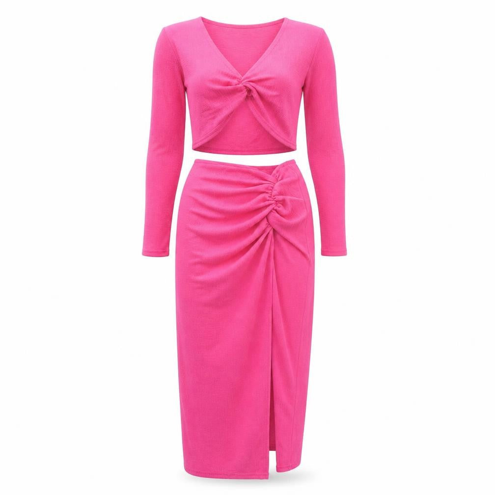 PrettyLittleThing Women’s Pink Long Sleeve Knotted Skirt Set UK 8