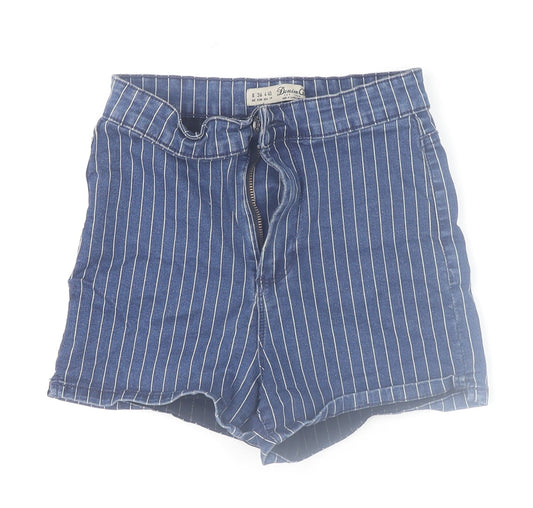 Denim Co Womens Blue Striped High Waist Denim Shorts Size 8
