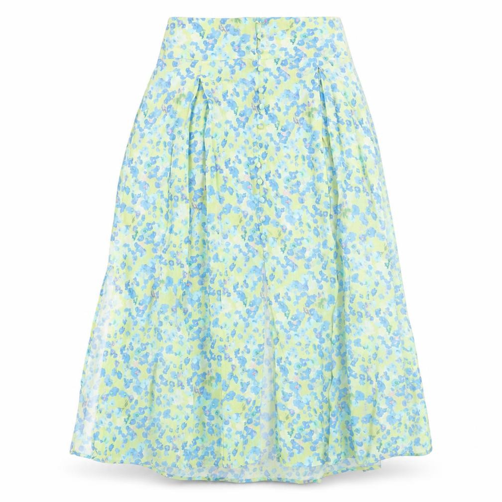 Front view of Gallery Women’s Green Floral A-Line Midi Skirt, size S