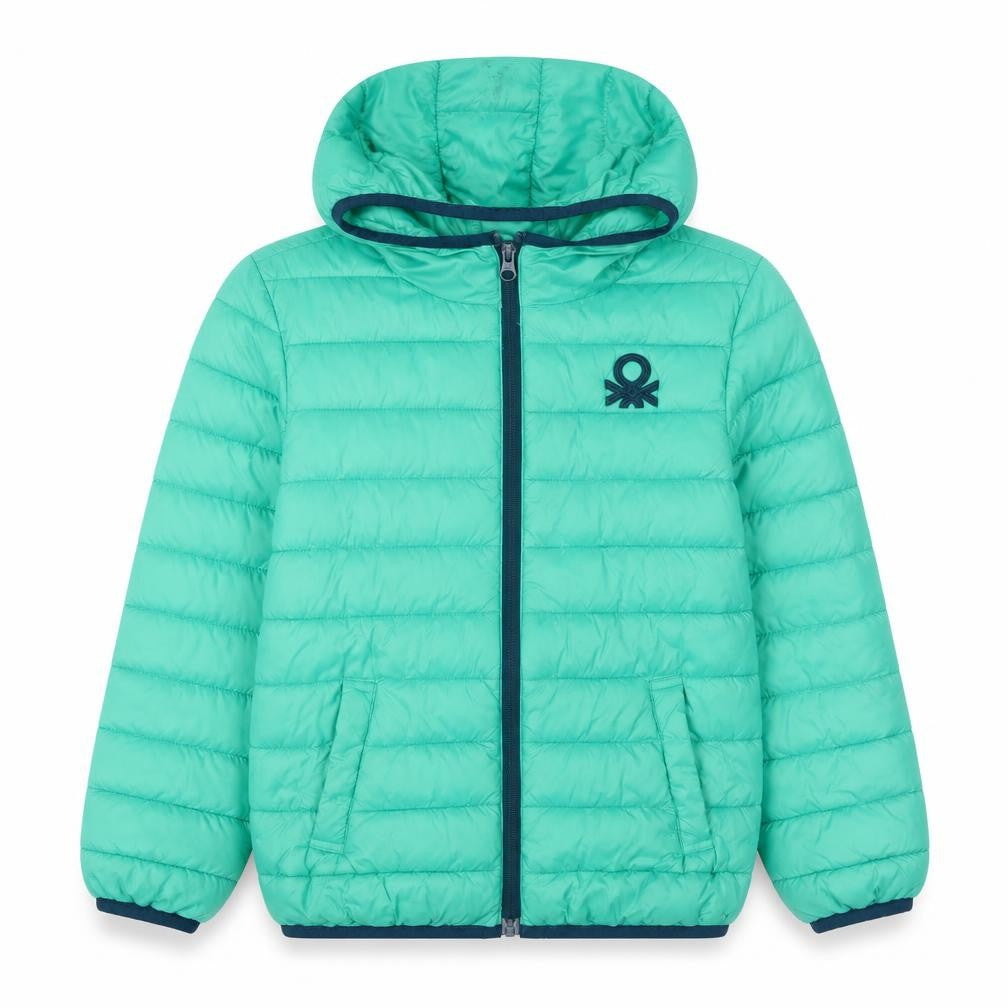 Front view of United Colors of Benetton boys’ green 8-9 years hooded puffer jacket
