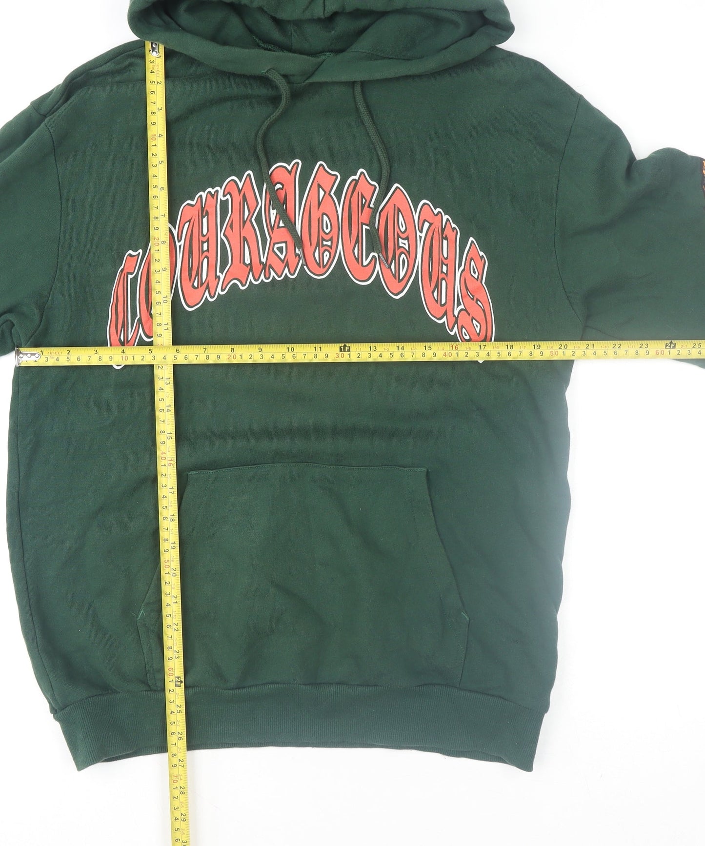 H&M Men’s Green Pullover Hoodie Size M Tiger Graphic Print Cotton