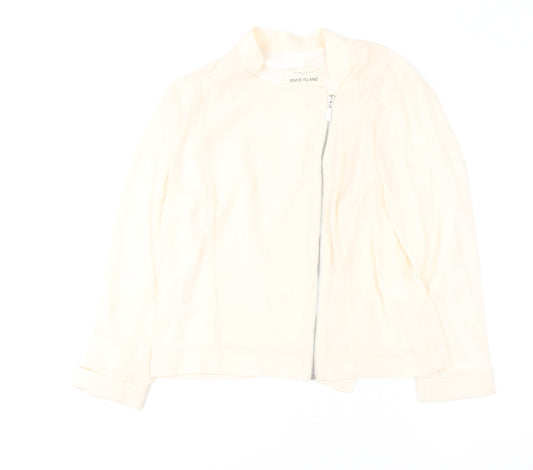 River Island Women Ivory Zip Blouse Size 12 Classic Polyester Long Sleeve