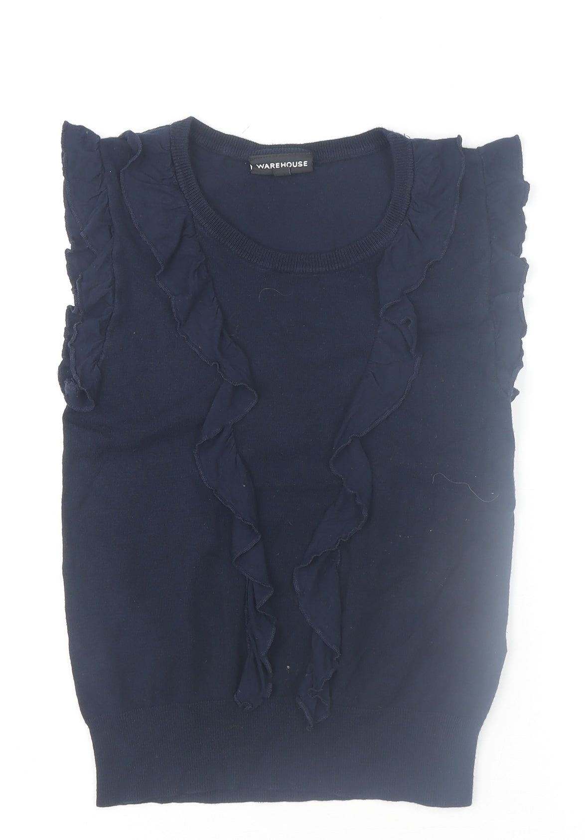 Warehouse Womens Blue Sleeveless Ruffle Knit Blouse UK 8