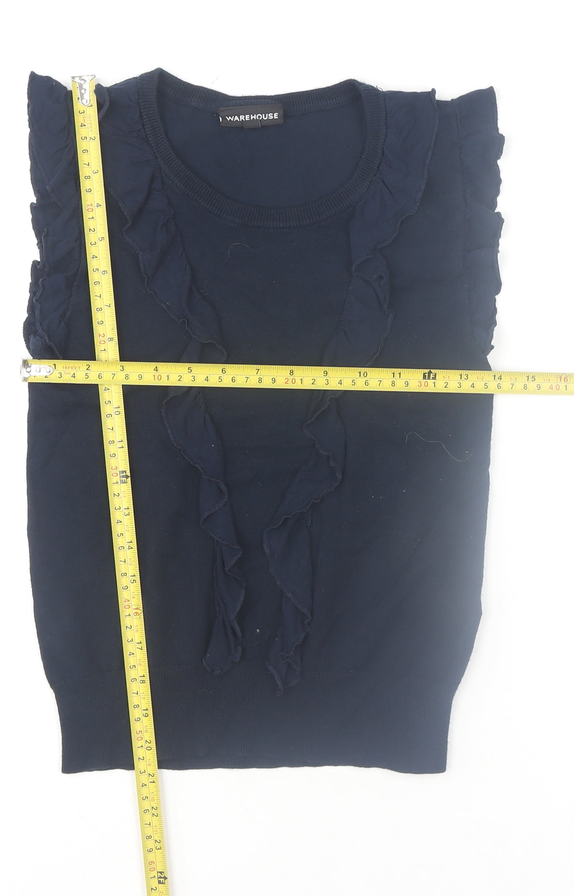 Warehouse Womens Blue Sleeveless Ruffle Knit Blouse UK 8