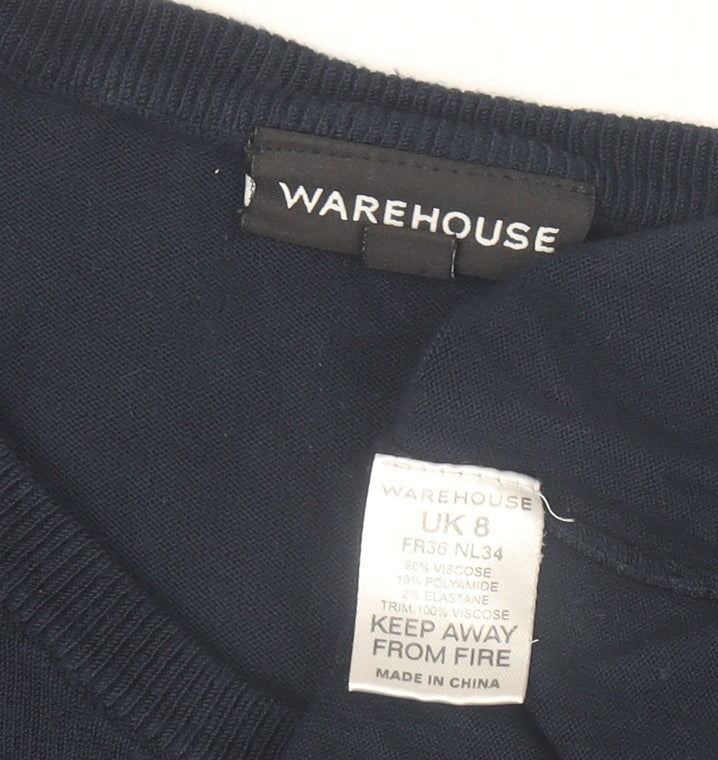 Warehouse Womens Blue Sleeveless Ruffle Knit Blouse UK 8